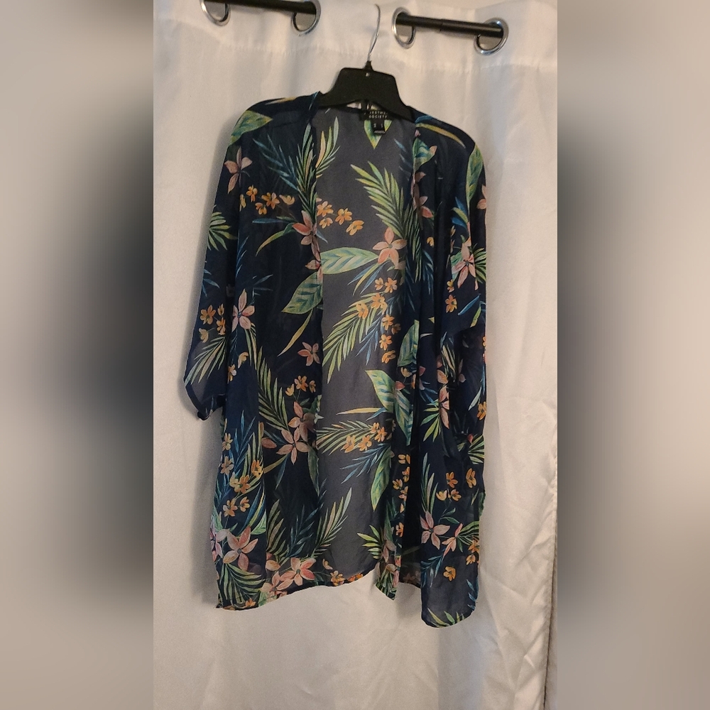 Women's Navy Floral Lightweight Kimono Jacket